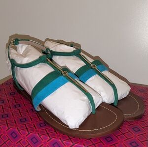 Tory Burch Bermuda Teal / Emerald Stone Flat Sandals. Size 7.5 🌊
